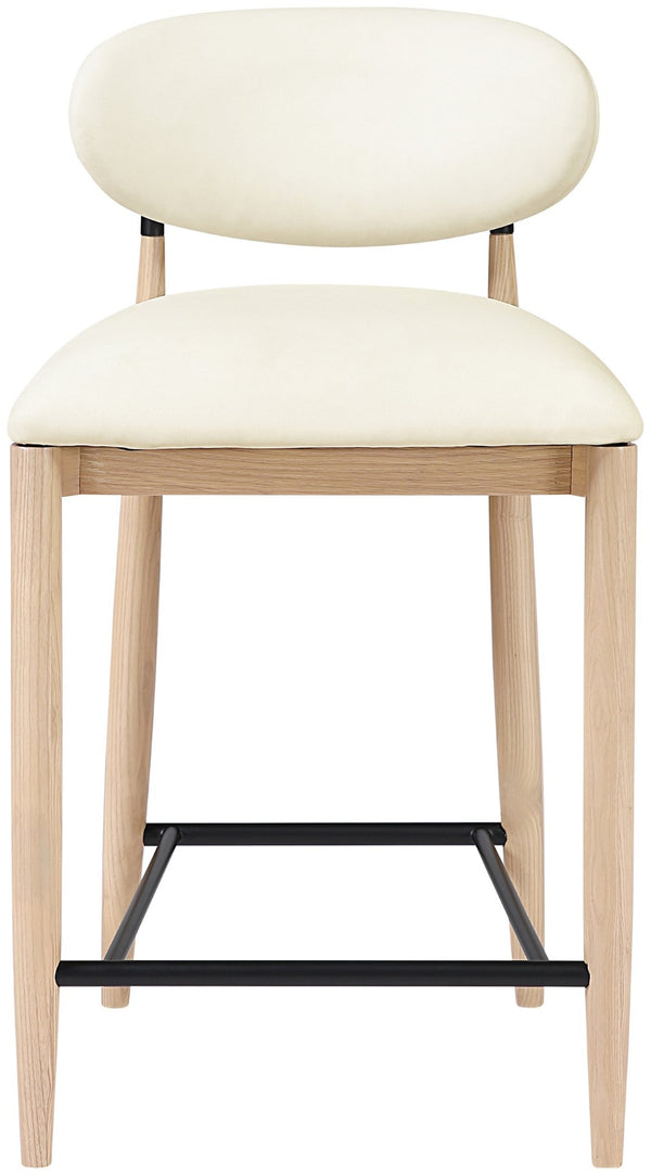 Meridian Furniture Riccio Cream Vegan Leather Counter Stool with Ash Wood Frame and Matte Iron Accents 11039Cream-C