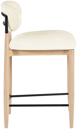 Meridian Furniture Riccio Cream Vegan Leather Counter Stool with Ash Wood Frame and Matte Iron Accents 11039Cream-C