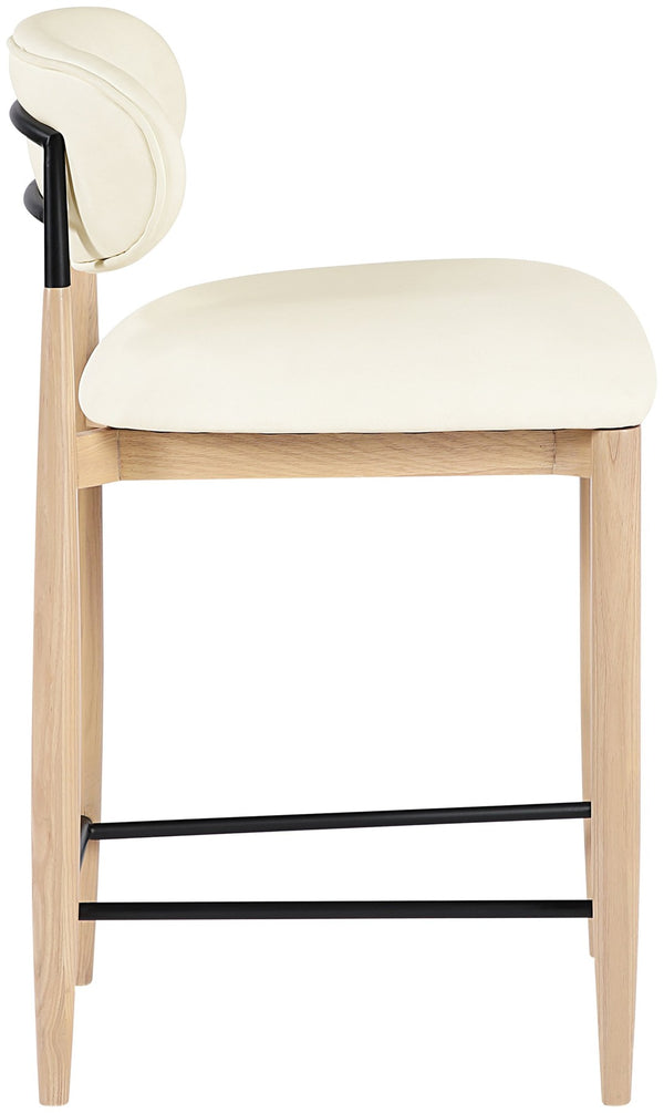 Meridian Furniture Riccio Cream Vegan Leather Counter Stool with Ash Wood Frame and Matte Iron Accents 11039Cream-C