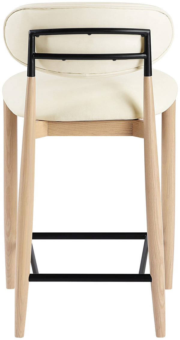 Meridian Furniture Riccio Cream Vegan Leather Counter Stool with Ash Wood Frame and Matte Iron Accents 11039Cream-C