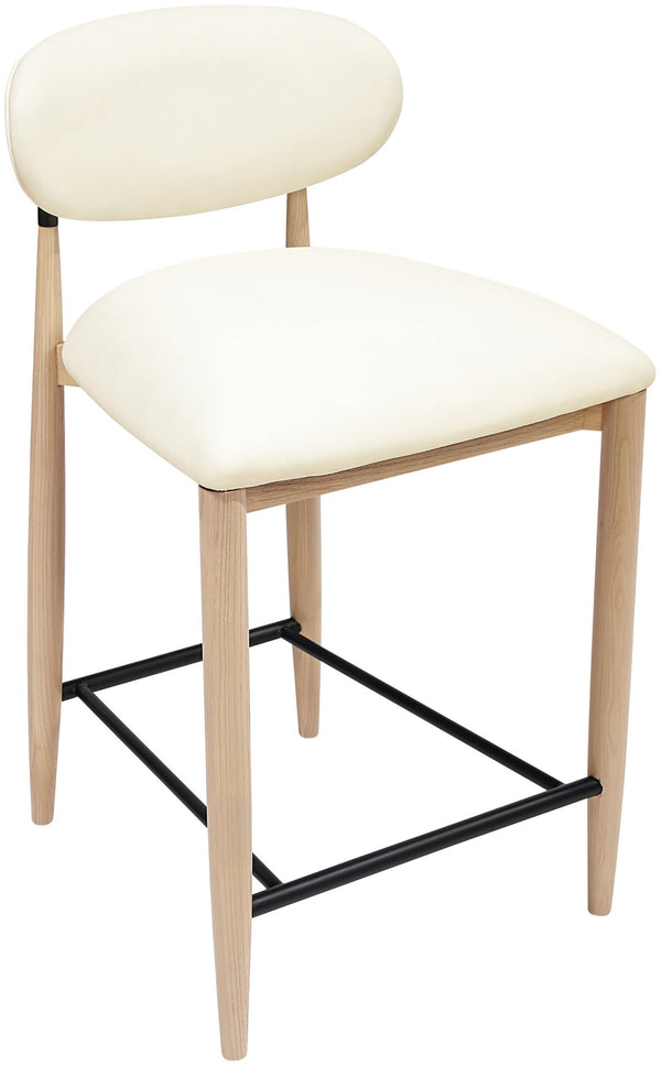 Meridian Furniture Riccio Cream Vegan Leather Counter Stool with Ash Wood Frame and Matte Iron Accents 11039Cream-C