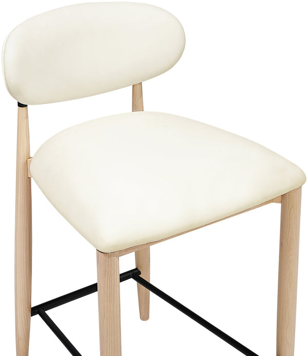 Meridian Furniture Riccio Cream Vegan Leather Counter Stool with Ash Wood Frame and Matte Iron Accents 11039Cream-C