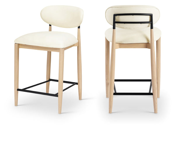 Meridian Furniture Riccio Cream Vegan Leather Counter Stool with Ash Wood Frame and Matte Iron Accents 11039Cream-C