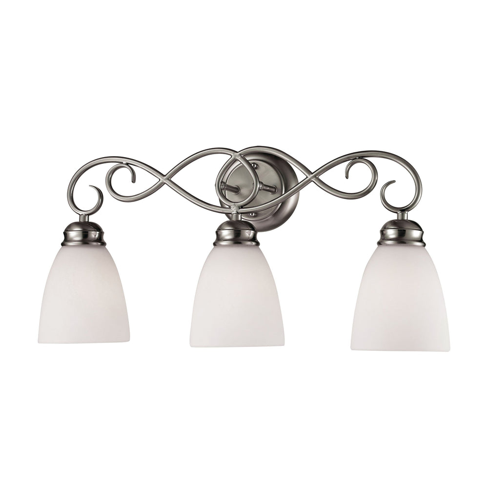 Thomas Lighting Chatham 3 Light Vanity Fixture Brushed Nickel Curved Arms Opaque Glass Bath 1103BB/20