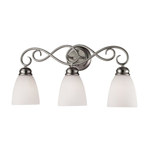Thomas Lighting Chatham 3 Light Vanity Fixture Brushed Nickel Curved Arms Opaque Glass Bath 1103BB/20