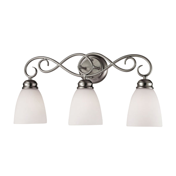 Thomas Lighting Chatham 3 Light Vanity Fixture Brushed Nickel Curved Arms Opaque Glass Bath 1103BB/20