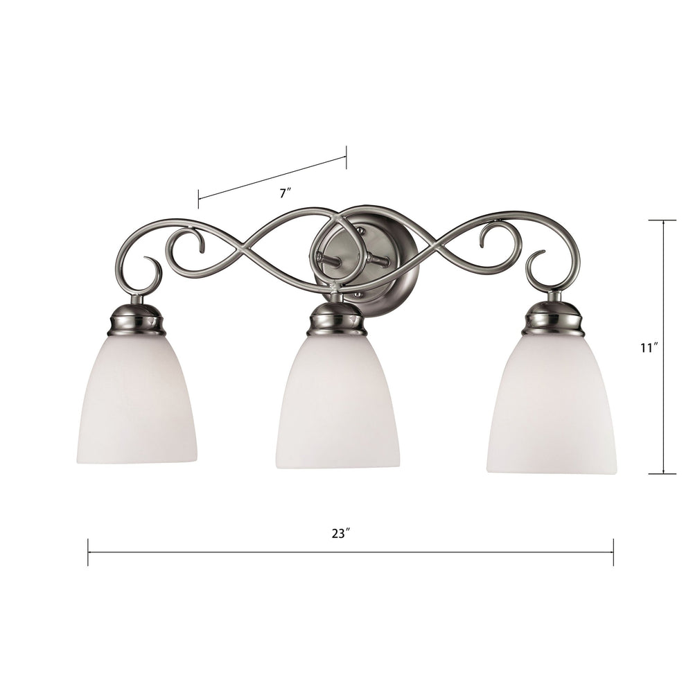 Thomas Lighting Chatham 3 Light Vanity Fixture Brushed Nickel Curved Arms Opaque Glass Bath 1103BB/20