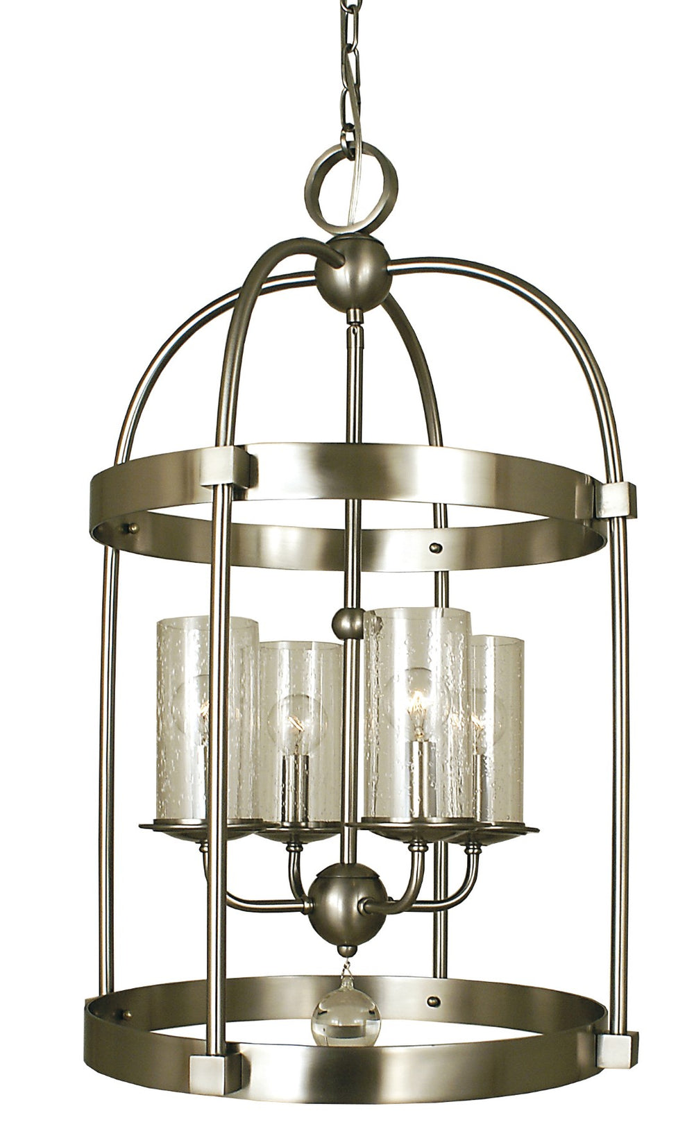 Framburg 4-light Rustic Sphere Chandelier With Seeded Glass Cylinders - Handcrafted Elegance Made In Usa Brushed Nickel Metal 1104 Bn
