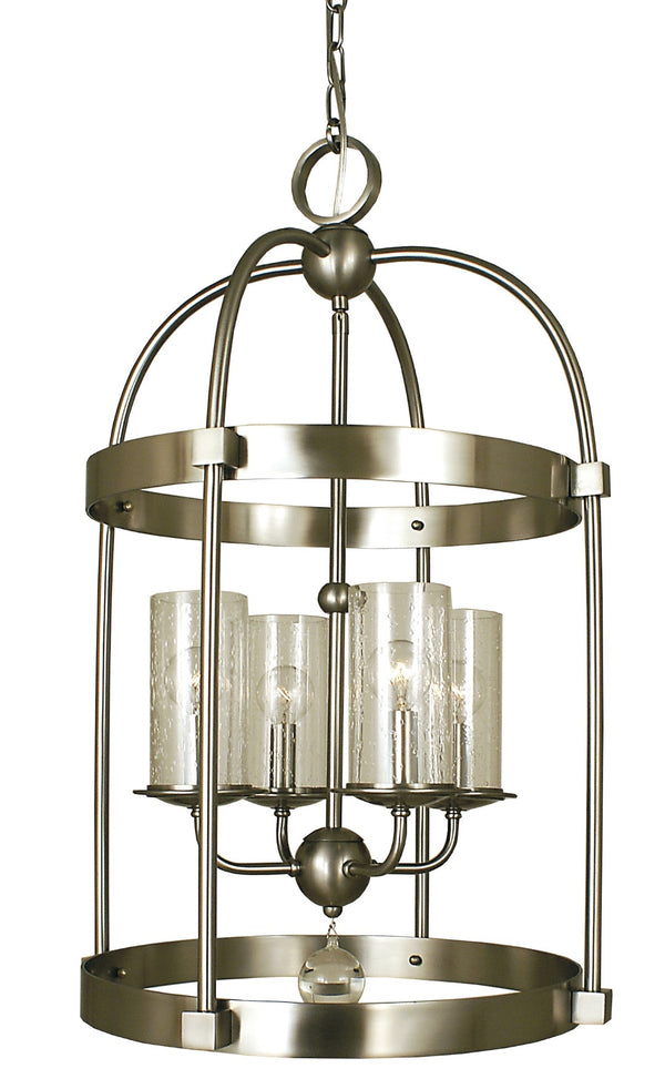 Framburg 4-light Rustic Sphere Chandelier With Seeded Glass Cylinders - Handcrafted Elegance Made In Usa Brushed Nickel Metal 1104 Bn