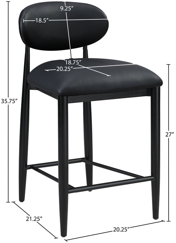 Meridian Furniture Riccio Vegan Leather Counter Stool with Ash Wood Frame and Iron Accents 11040Black-C