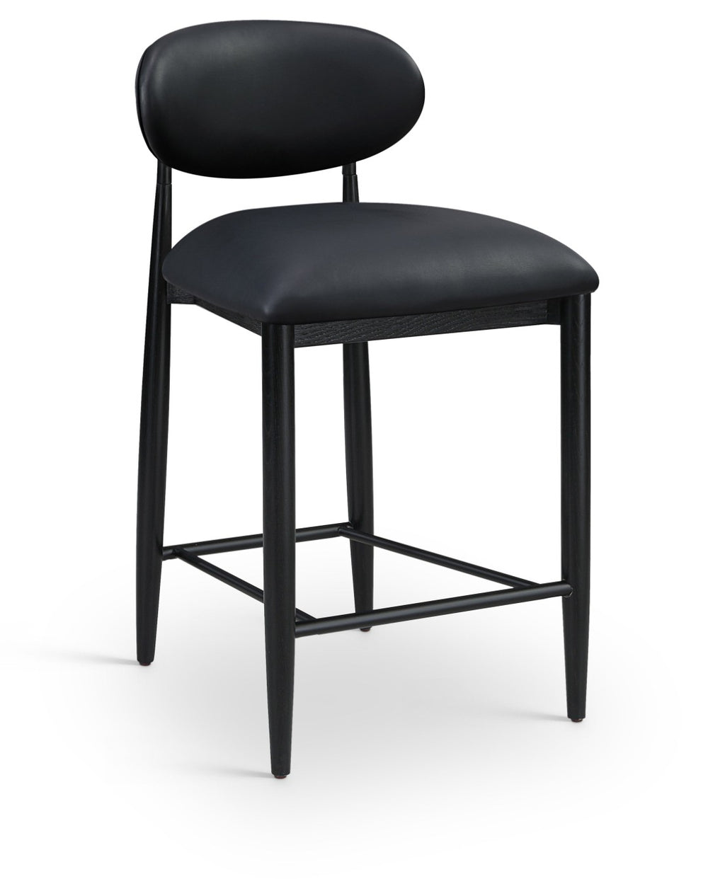 Meridian Furniture Riccio Vegan Leather Counter Stool with Ash Wood Frame and Iron Accents 11040Black-C