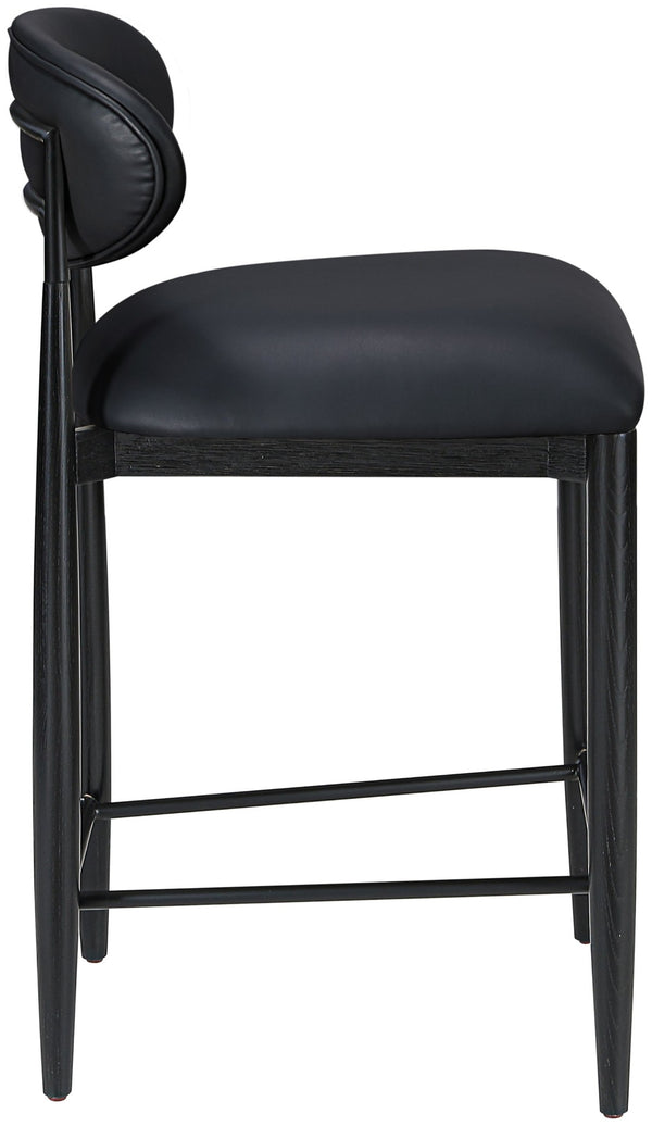 Meridian Furniture Riccio Vegan Leather Counter Stool with Ash Wood Frame and Iron Accents 11040Black-C