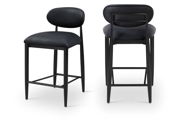 Meridian Furniture Riccio Vegan Leather Counter Stool with Ash Wood Frame and Iron Accents 11040Black-C