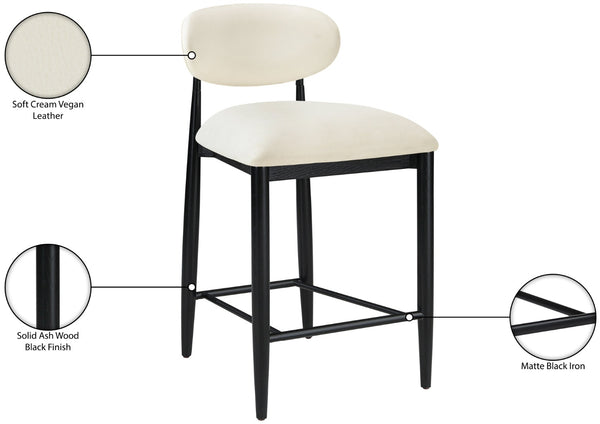 Meridian Furniture Riccio Cream Vegan Leather Counter Stool with Black Ash Frame for Kitchen Islands 11040Cream-C