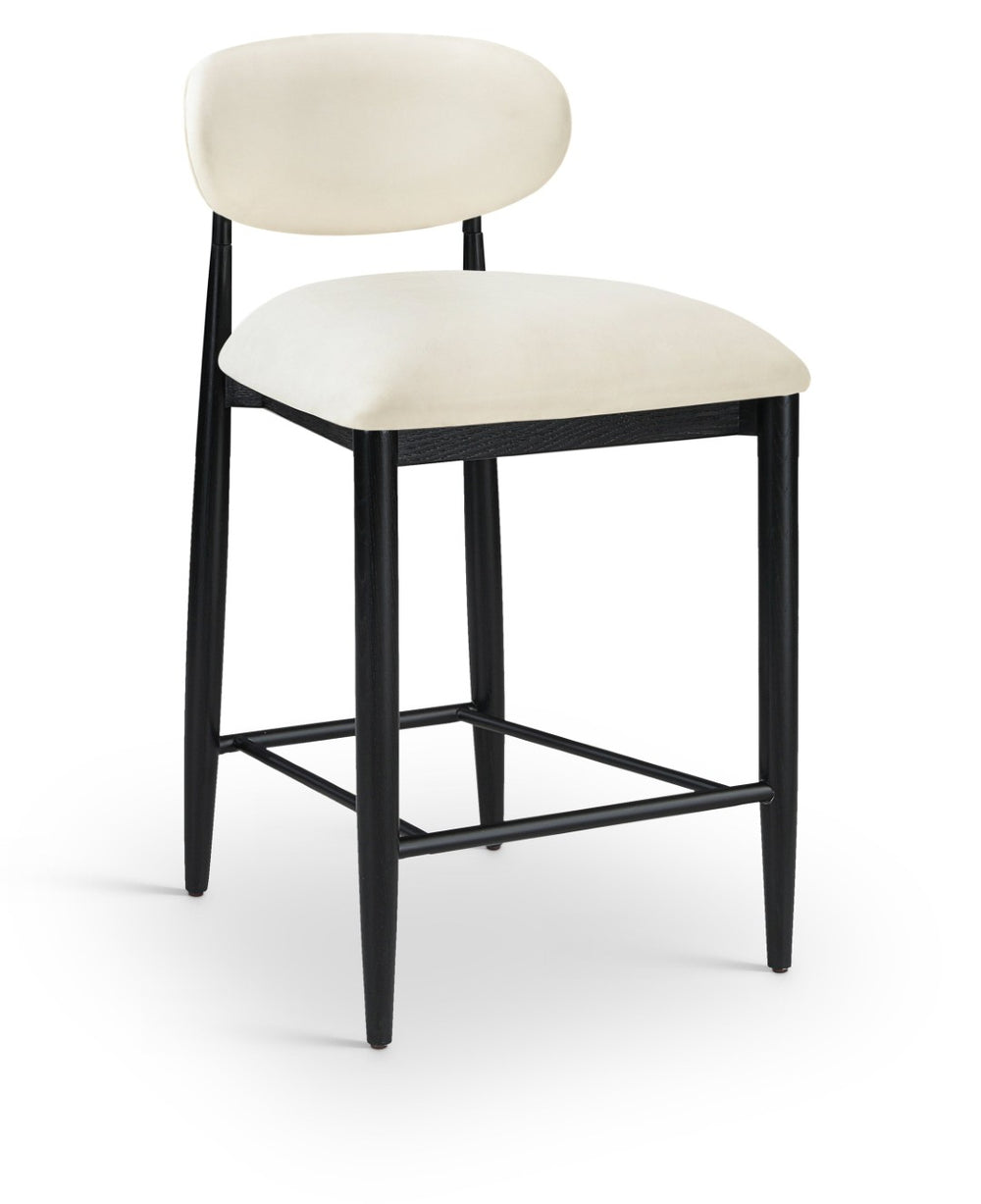 Meridian Furniture Riccio Cream Vegan Leather Counter Stool with Black Ash Frame for Kitchen Islands 11040Cream-C