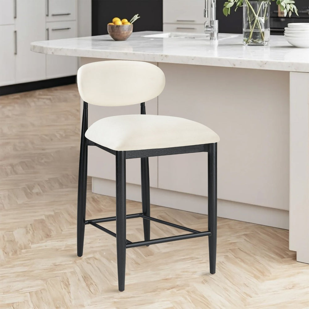 Meridian Furniture Riccio Cream Vegan Leather Counter Stool with Black Ash Frame for Kitchen Islands 11040Cream-C