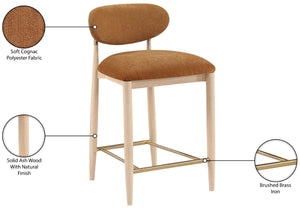 Meridian Furniture Riccio Counter Stool Cognac Performance Fabric Ash Wood Frame Brushed Brass Accents 11041Cognac-C