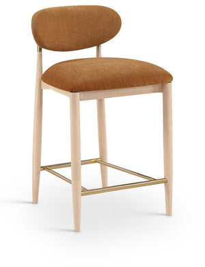 Meridian Furniture Riccio Counter Stool Cognac Performance Fabric Ash Wood Frame Brushed Brass Accents 11041Cognac-C