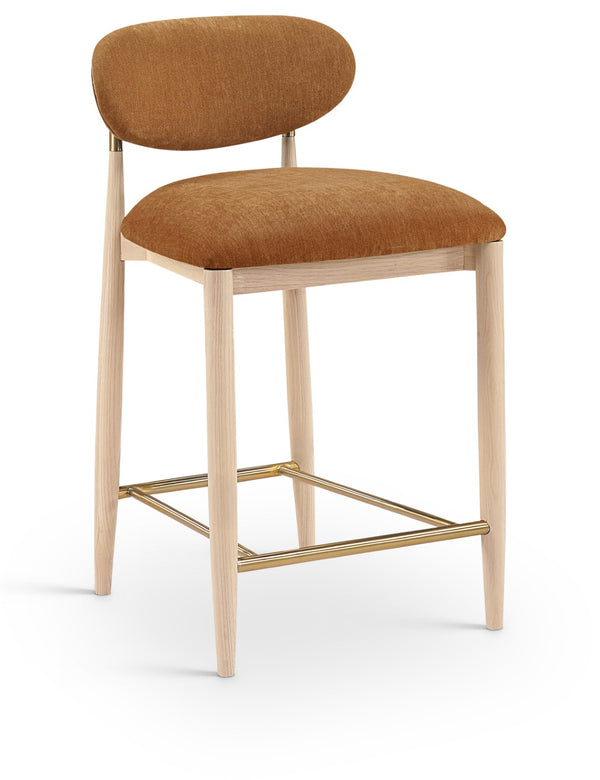 Meridian Furniture Riccio Counter Stool Cognac Performance Fabric Ash Wood Frame Brushed Brass Accents 11041Cognac-C