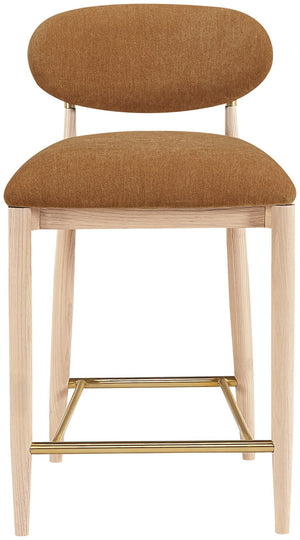 Meridian Furniture Riccio Counter Stool Cognac Performance Fabric Ash Wood Frame Brushed Brass Accents 11041Cognac-C