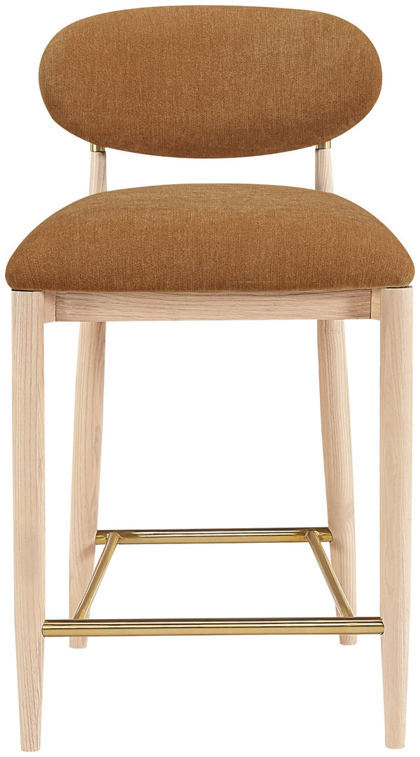 Meridian Furniture Riccio Counter Stool Cognac Performance Fabric Ash Wood Frame Brushed Brass Accents 11041Cognac-C