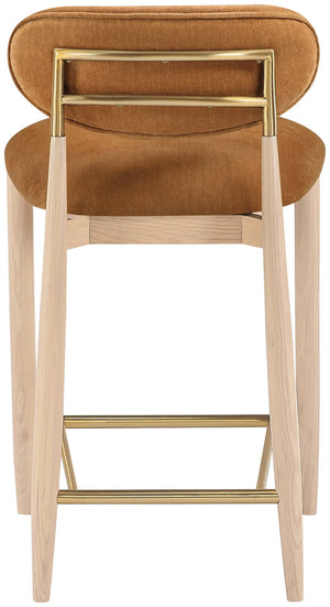 Meridian Furniture Riccio Counter Stool Cognac Performance Fabric Ash Wood Frame Brushed Brass Accents 11041Cognac-C