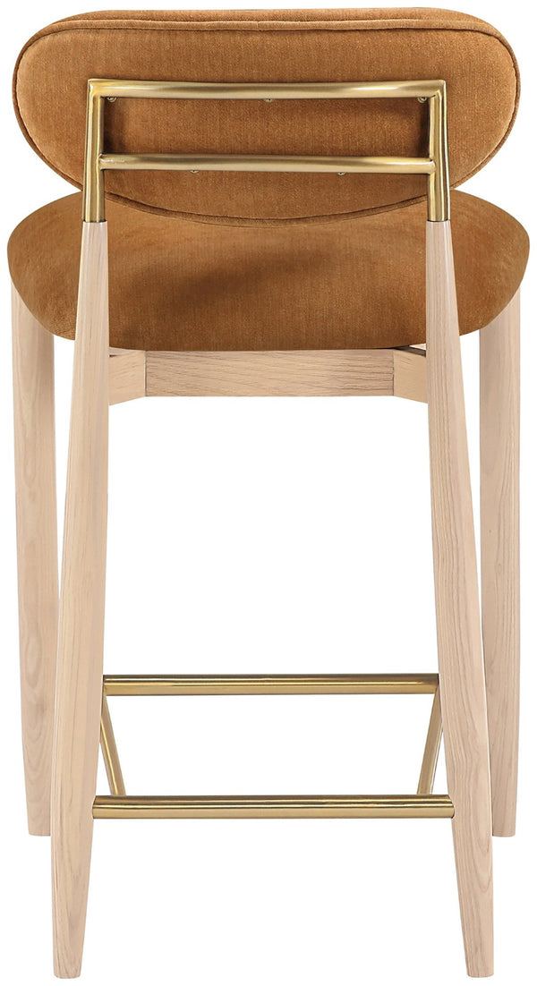 Meridian Furniture Riccio Counter Stool Cognac Performance Fabric Ash Wood Frame Brushed Brass Accents 11041Cognac-C