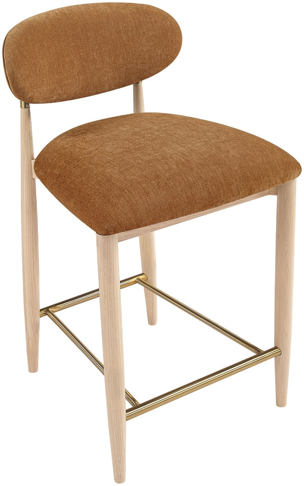Meridian Furniture Riccio Counter Stool Cognac Performance Fabric Ash Wood Frame Brushed Brass Accents 11041Cognac-C
