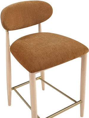 Meridian Furniture Riccio Counter Stool Cognac Performance Fabric Ash Wood Frame Brushed Brass Accents 11041Cognac-C