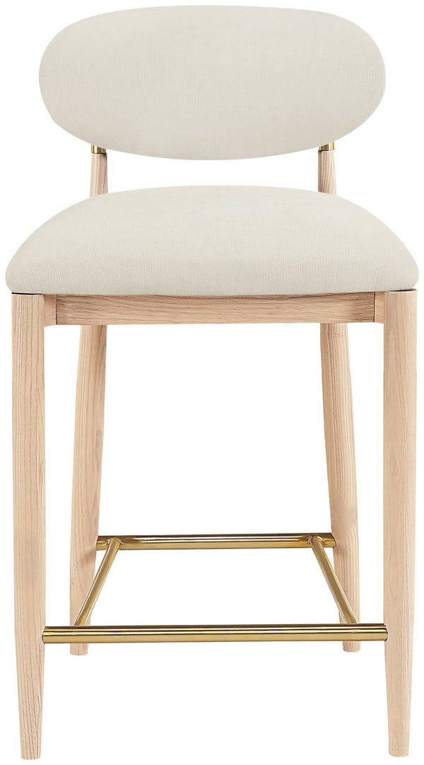Meridian Furniture Riccio Counter Stool with Ash Wood Frame Brass Accents and Cream Performance Upholstery 11041Cream-C
