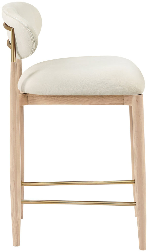 Meridian Furniture Riccio Counter Stool with Ash Wood Frame Brass Accents and Cream Performance Upholstery 11041Cream-C