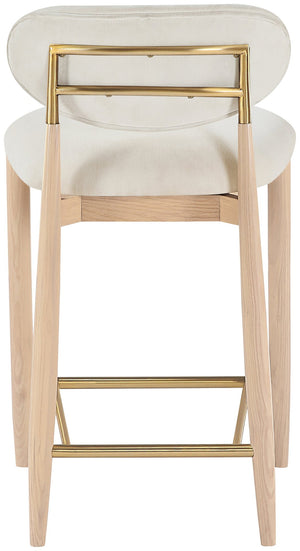 Meridian Furniture Riccio Counter Stool with Ash Wood Frame Brass Accents and Cream Performance Upholstery 11041Cream-C
