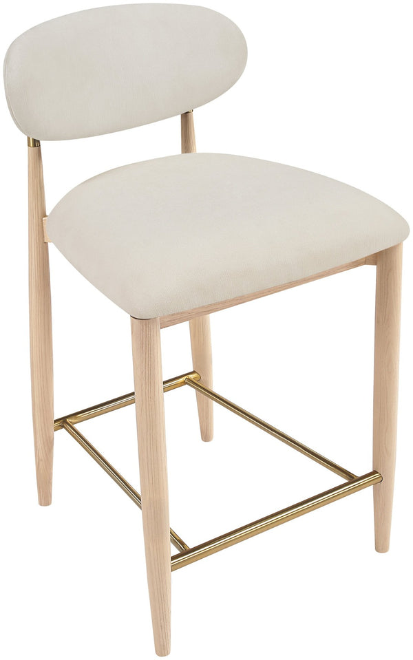 Meridian Furniture Riccio Counter Stool with Ash Wood Frame Brass Accents and Cream Performance Upholstery 11041Cream-C