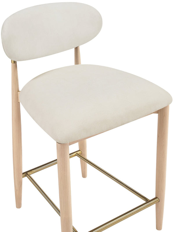 Meridian Furniture Riccio Counter Stool with Ash Wood Frame Brass Accents and Cream Performance Upholstery 11041Cream-C