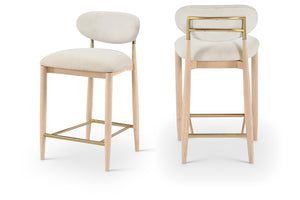 Meridian Furniture Riccio Counter Stool with Ash Wood Frame Brass Accents and Cream Performance Upholstery 11041Cream-C