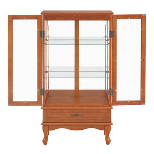 English Elm Lighted Curio Cabinet With Adjustable Shelves, Illuminated Display, 2 Doors & Drawer, Oak Finish W2275P178824
