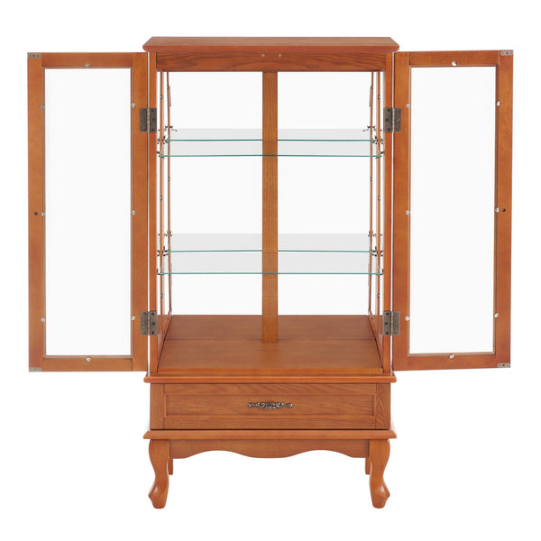 English Elm Lighted Curio Cabinet With Adjustable Shelves, Illuminated Display, 2 Doors & Drawer, Oak Finish W2275P178824