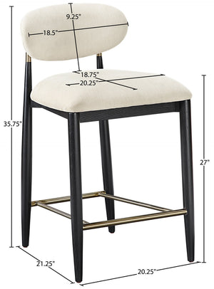 Meridian Furniture Riccio Beige Polyester Counter Stool with Ash Frame and Brushed Brass Accents 11042Beige-C