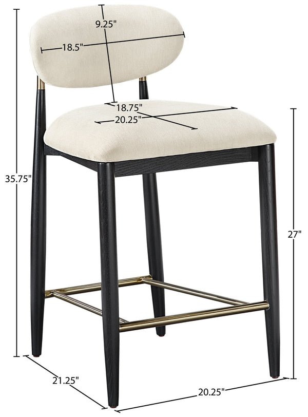 Meridian Furniture Riccio Beige Polyester Counter Stool with Ash Frame and Brushed Brass Accents 11042Beige-C