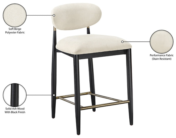 Meridian Furniture Riccio Beige Polyester Counter Stool with Ash Frame and Brushed Brass Accents 11042Beige-C