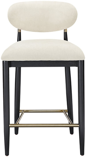 Meridian Furniture Riccio Beige Polyester Counter Stool with Ash Frame and Brushed Brass Accents 11042Beige-C
