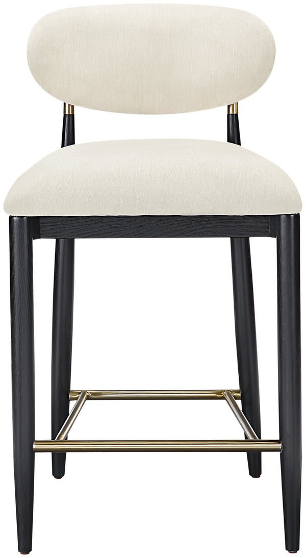 Meridian Furniture Riccio Beige Polyester Counter Stool with Ash Frame and Brushed Brass Accents 11042Beige-C