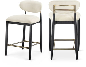 Meridian Furniture Riccio Beige Polyester Counter Stool with Ash Frame and Brushed Brass Accents 11042Beige-C