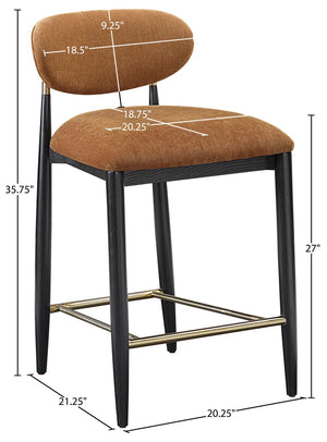 Meridian Furniture Riccio Cognac Performance Fabric Counterstool with Brass Accents and Ash Wood Frame 11042Cognac-C