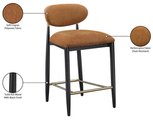 Meridian Furniture Riccio Cognac Performance Fabric Counterstool with Brass Accents and Ash Wood Frame 11042Cognac-C