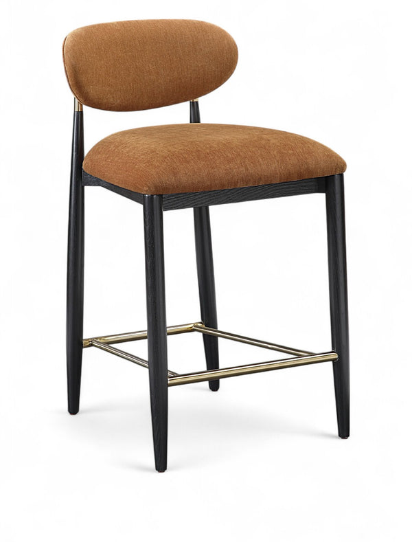 Meridian Furniture Riccio Cognac Performance Fabric Counterstool with Brass Accents and Ash Wood Frame 11042Cognac-C