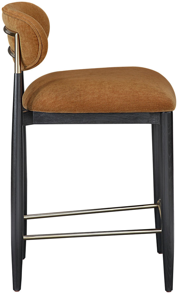 Meridian Furniture Riccio Cognac Performance Fabric Counterstool with Brass Accents and Ash Wood Frame 11042Cognac-C