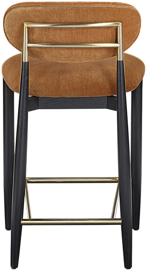 Meridian Furniture Riccio Cognac Performance Fabric Counterstool with Brass Accents and Ash Wood Frame 11042Cognac-C