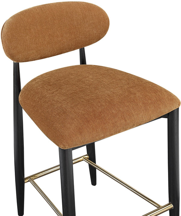 Meridian Furniture Riccio Cognac Performance Fabric Counterstool with Brass Accents and Ash Wood Frame 11042Cognac-C