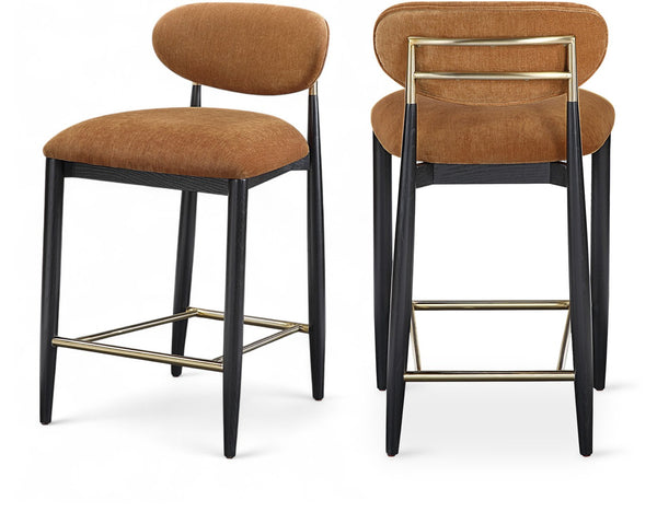 Meridian Furniture Riccio Cognac Performance Fabric Counterstool with Brass Accents and Ash Wood Frame 11042Cognac-C